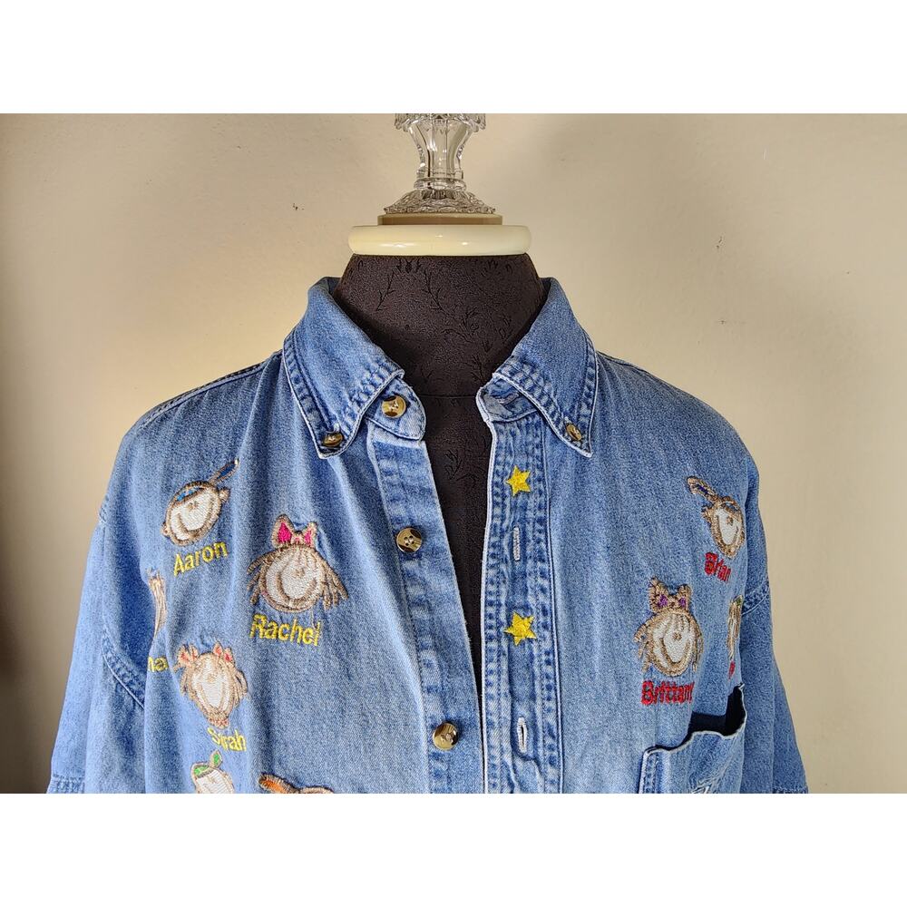 Blue Generation Women Denim Short Sleeve Shirt XL Jeans Grandma's Little Campers - Picture 9 of 13